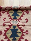 104x158 cm Kırmızı ve Mavi Akrep Motifli Kilim, Küçük El Dokuma Vintage Kilim, Modern Ev Kilimi - 9