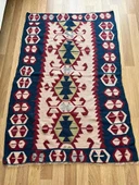 104x158 cm Kırmızı ve Mavi Akrep Motifli Kilim, Küçük El Dokuma Vintage Kilim, Modern Ev Kilimi - 7