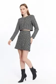 Ekose Tüvit Blazer Ceket Mini Etek Takım - 4