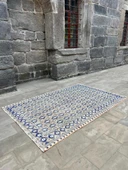 166x258 cm Mavi ve Bej Türk Halısı, Ender Desenli Zarif Kilim, El Dokuma Vintage Kilim, Şık Bohem Kilim - 5