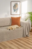 Jakarlı Şönil Koltuk Örtüsü  | Çekyat Örtüsü | Koltuk Şalı 175x300 Kaymaz Bej - 1
