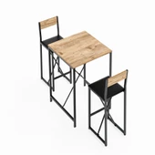 Eportatif Bar Masa Sandalye Seti Mutfak Yemek Masası Takımı Döşemeli Çam 1574 - 5