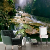 Orman, Şelale ve Nehir Manzaralı Duvar Kağıdı thumbnail 6