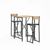 Eportatif Bar Masa Sandalye Seti Mutfak Yemek Masası Takımı Döşemeli Çam 1574 - 3