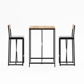 Eportatif Bar Masa Sandalye Seti Mutfak Yemek Masası Takımı Döşemeli Çam 1574 - 4