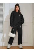 Kadın Kılıç Baskılı Kapüşonlu Sweatshirt Eşofman Alt Üst Takımı - 1