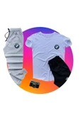 Bmw Baskılı Ünisex Yazlık T-shirt Ve Eşofman Altı 3 Li Set Combin Takım - 5
