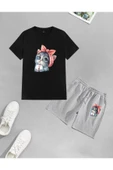 LUNAVISTA Unisex Sevimli Minik Kedi Baskılı Şort-T-shirt takımı thumbnail 1