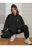 Kadın Kılıç Baskılı Kapüşonlu Sweatshirt Eşofman Alt Üst Takımı - 2