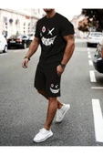 Oversize Gülenyüz Baskılı Ünisex Yazlık T-shirt ve Şort 2 li Set Combin Takım - 2