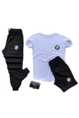 Bmw Baskılı Ünisex Yazlık T-shirt Ve Eşofman Altı 3 Li Set Combin Takım - 1