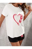 LUNAVISTA Kelebekli Kalp Baskılı Oversize Şort Tişört takımı thumbnail 2