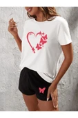 LUNAVISTA Kelebekli Kalp Baskılı Oversize Şort Tişört takımı thumbnail 1