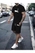 Oversize Panter Baskılı Ünisex Yazlık T-shirt ve Şort 2 li Set Combin Takım - 1