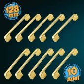 10 Adet Arel Kulp Mobilya Mutfak Dolabı Çekmece Dolap Kulp Kapak Kulpu Kulbu Gold Altın 128 mm Metal - 1