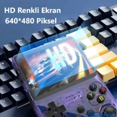 ScHitec 3.5 Inç OTG Çıkışlı Taşınabilir Retro Oyun Konsolu 15000+ Oyunlu El Atari Şeffaf Mor R36S - 4