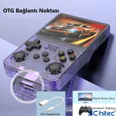 ScHitec 3.5 Inç OTG Çıkışlı Taşınabilir Retro Oyun Konsolu 15000+ Oyunlu El Atari Şeffaf Mor R36S - 5