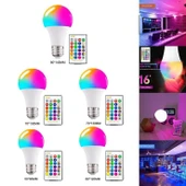 5 Adet Kumandalı, 20 Farklı Işık Renkli, Çakar Modlu Akıllı Led Ampul, Çok Kaliteli RGB E-27 Ampul - 1