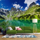 Karlı Dağ ve Göl Manzaralı Duvar Kağıdı thumbnail 1