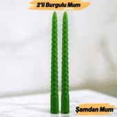 Şamdan Mum Burgulu 2'li Yeşil Dekoratif Mumu Kandil Hediyelik Fitilli Mumluk 25 cm - 1