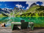 Karlı Dağ ve Göl Manzaralı Duvar Kağıdı thumbnail 4