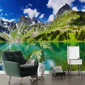 Karlı Dağ ve Göl Manzaralı Duvar Kağıdı thumbnail 6