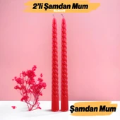 Şamdan Mum Burgulu 2'li Kırmızı Dekoratif Mumu Kandil Hediyelik Fitilli Mumluk 25 cm - 1
