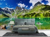 Karlı Dağ ve Göl Manzaralı Duvar Kağıdı thumbnail 2