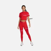 Nike Pro Dri-Fit Mid-Rise Full-Length Graphic Training Kadın Tayt Kırmızı - 1