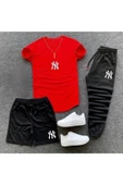 Baskılı Ünisex Yazlık Şort T-shirt Eşofman Altı 3 lü Set Combin Takım - 1