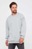 Sweatshirt Unisex Baskısız Bisiklet Yaka Oversize Sweatshirt - 1