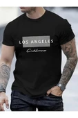 Oversize Los angeles Calıfornıa Baskılı T-shirt Unisex Pamuklu Bisiklet Yaka Kısa Kollu - 7