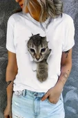 Kedi Baskılı Original Ünisex %100 Pamuklu Yeni sezon Yazlık T-shirt - 1