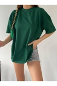 Dwn Wear Yeşil Bisiklet Yaka Pamuk Oversize Boyfriend T-shirt - 1