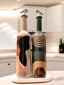 El Yapımı Dekoratif Minimalist Afro Kadın ve Geometrik Desenli Yağdanlık Seti, Sosluk, Sirkelik, Mutfak DekorMutfak - 1