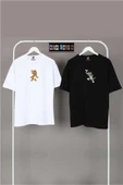 Yeni Sezon Unisex Siyah Gri Oversize Çift Kombinleri 2'li T-shirt - 1