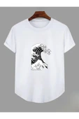 Dalga Baskılı Original Ünisex Yazlık T-shirt - 3