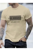 Oversize Los angeles Calıfornıa Baskılı T-shirt Unisex Pamuklu Bisiklet Yaka Kısa Kollu - 1