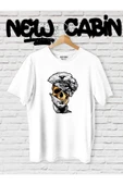 Yeni Sezon Unisex Skull Heykel Ön Baskılı Beyaz Oversize Tişört - 1