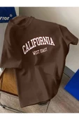 Oversize Calıfornıa Baskılı T-shirt Unisex Pamuklu Bisiklet Yaka Kısa Kollu thumbnail 10