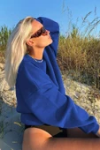 Unisex Brooklyn Baskılı Bisiklet Yaka Oversize Sweatshirt - 9