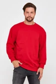 Unisex Kırmızı Baskısız Bisiklet Yaka Sweatshirt - 1
