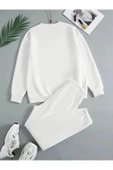 Eşofman Takımı Sweatshirt Unisex Kışlık kalın Pamuklu, Şardonlu ve yumaşık beyaz - 2