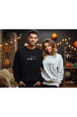 Sweatshirt Sevgili Combin Kalp Nabız Baskılı Pamuklu kalın ve Yumuşak ürün İçi Şardonlu 2 'Lİ Set - 4