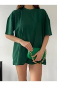 Dwn Wear Yeşil Bisiklet Yaka Pamuk Oversize Boyfriend T-shirt - 2