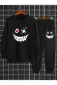 Eşofman Takımı Gülen yüz baskılı Unisex kışlık Kalın pamuklu Sweatshirt ve Eşofman altı 2' li set thumbnail 9