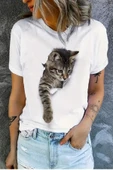 Kedi Baskılı Original Ünisex %100 Pamuklu Yeni sezon Yazlık T-shirt thumbnail 1