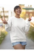 Unisex Baskısız Bisiklet Yaka 2 li Sweatshirt - 2