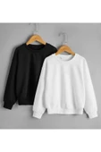 Unisex Baskısız Bisiklet Yaka 2 li Sweatshirt - 1