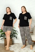 %100 Pamuk Büyük Beden 3 Parça  Kadın Pijama Takımı - 2